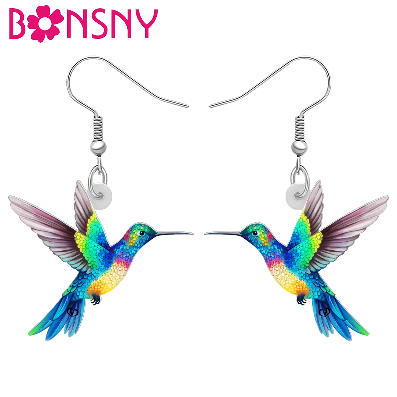 BONSNY Acrylic Colorful Hummingbird Drop Dangle Earrings Charms Bird Jewelry For Women Girls Gifts Accessory