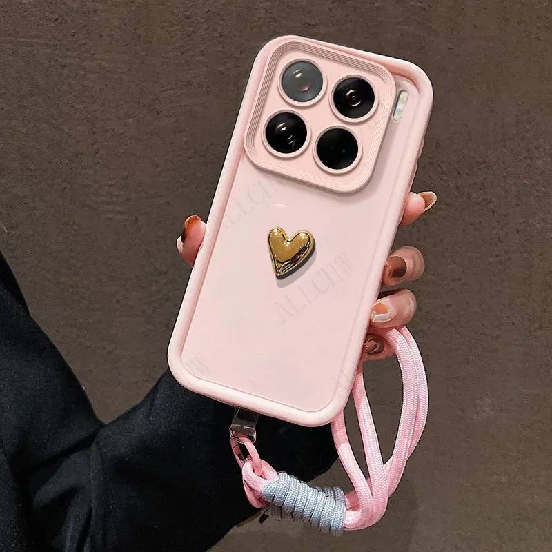 Golden Love Heart Hand Strap Full Package Phone Case Cover