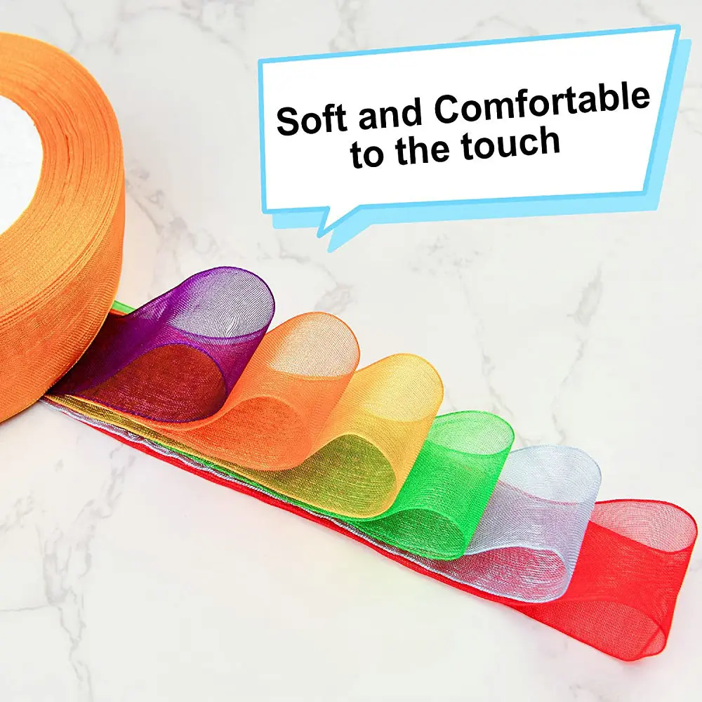 Sheer Chiffon Ribbon Organza Satin Ribbons for Gift Wrapping Wedding Decoration Bouquets Party Wreath DIY Fabric Crafts 50 Yards