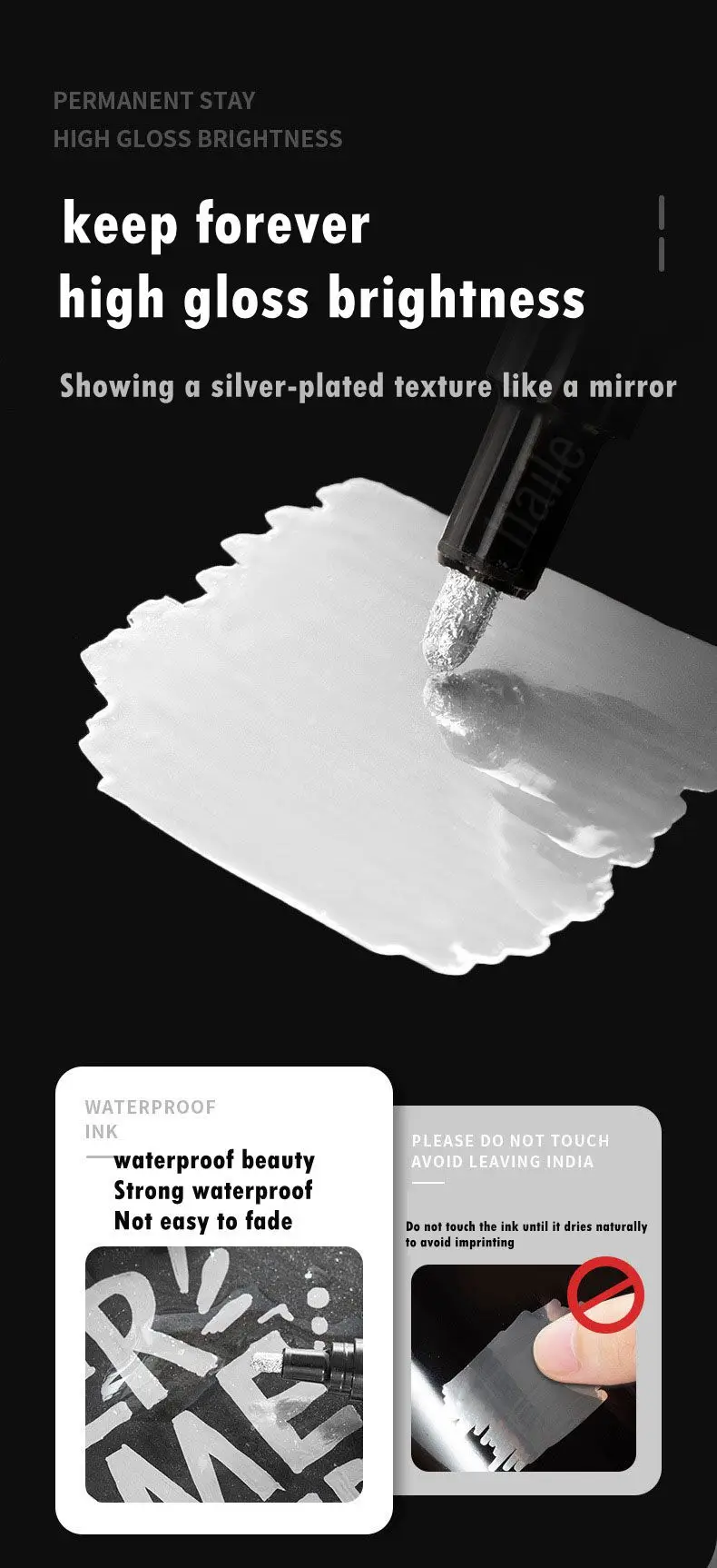 Haile Silver Mirror Marker Gold Liquid Pen Art Liquid Mirror DIY Resin Paint Mirror Chrome Metallic Craftwork Pen Accessories