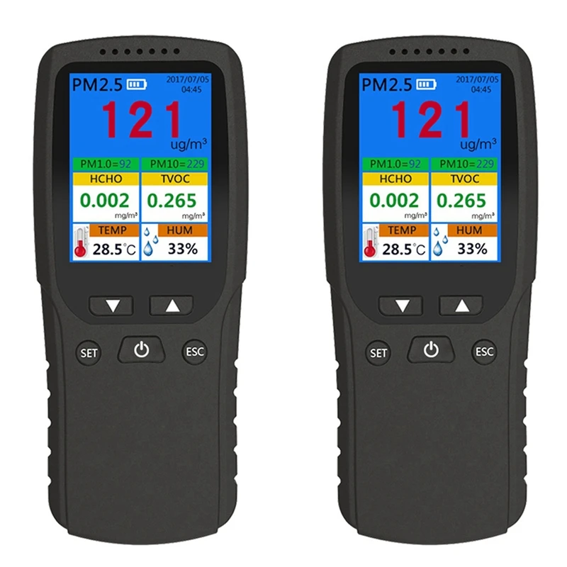 

2X 9 In 1 Air Quality Monitor Indoor Outdoor PM2.5, PM1.0, PM10, HCHO, Detector Tester Temperature And Humidity Sensor