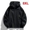 Black Camping Jacket Men Windbreak Coat Plus Size 8XL Fashion Casual Waterproof Jacket Male Solid Color Outerwear Big Size 1