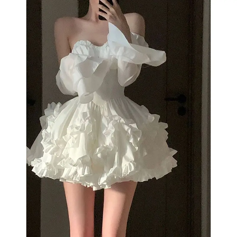 

New Vintage Temperament Women's Summer Dress Exquisite and Unique White Tube Top Tutu Dress Sleeveles Dresses for Women 2023