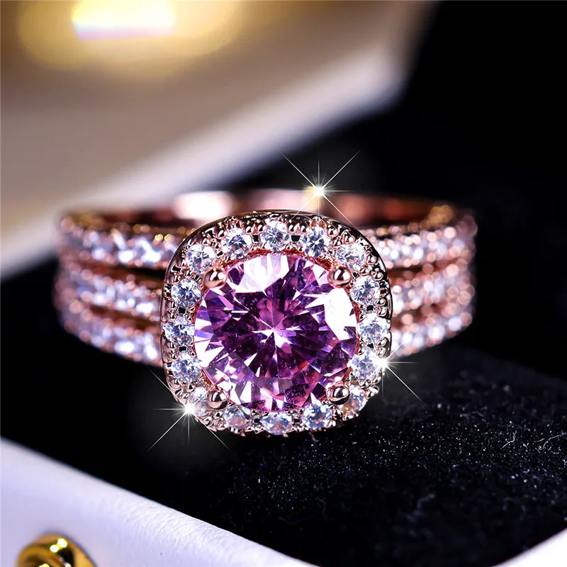 Wedding Ring Luxury Female Small Round Zircon Stone Engagement Ring Trendy Rose Gold Color Bride Wedding Jewelry Gift For Women wedding rings,finger rings,womens ring,jewelry rings,ring jewelry,cubic zircon ring,round rings