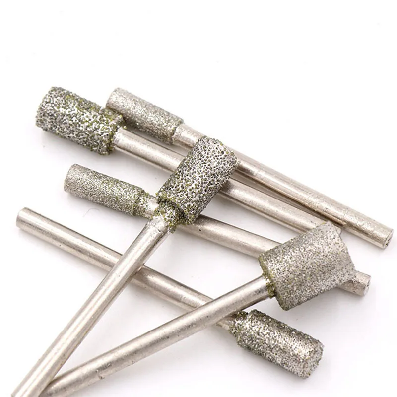 5-20pcs 3mm-8mm Diamond Burr Grinding Engraving Drill 60 Grit Cylindrical Bit 3mm Shank For Dremel Rotary Tools Glass Stone Jade