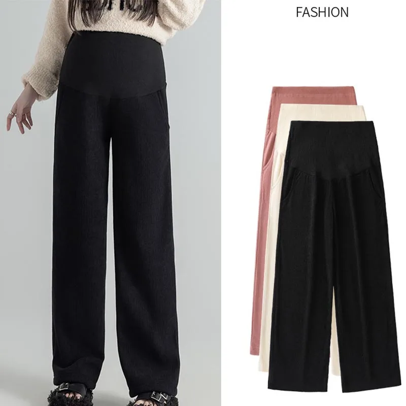 Maternity Pant Winter Plus Velvet Corduroy Maternity Pants Wide Leg Loose Clothes for Pregnant Women Casual Pregnancy Trousers 2