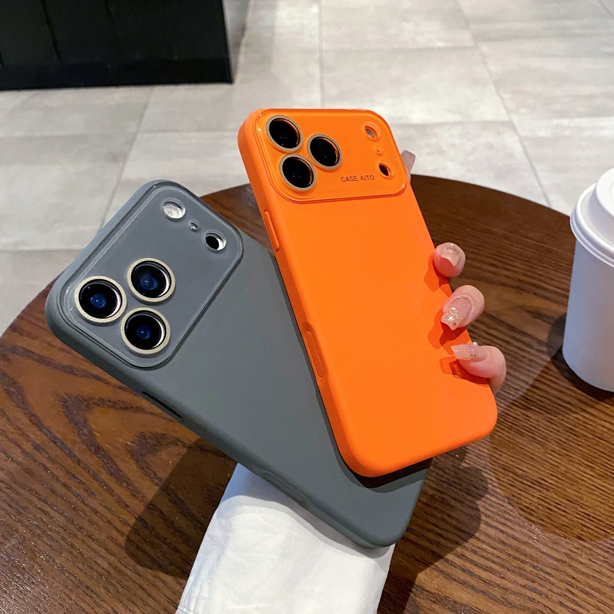 Premium Liquid Silicone Orange Phone Case with Large Window and Full Armor Protection