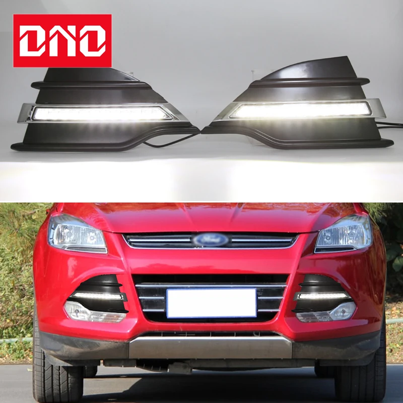 

Car LED Daytime Running Headlamps For Ford Kuga 2013 2014 2015 Dynamic Daylights Yellow Turn Signal Night Blue Car DRL Foglamp