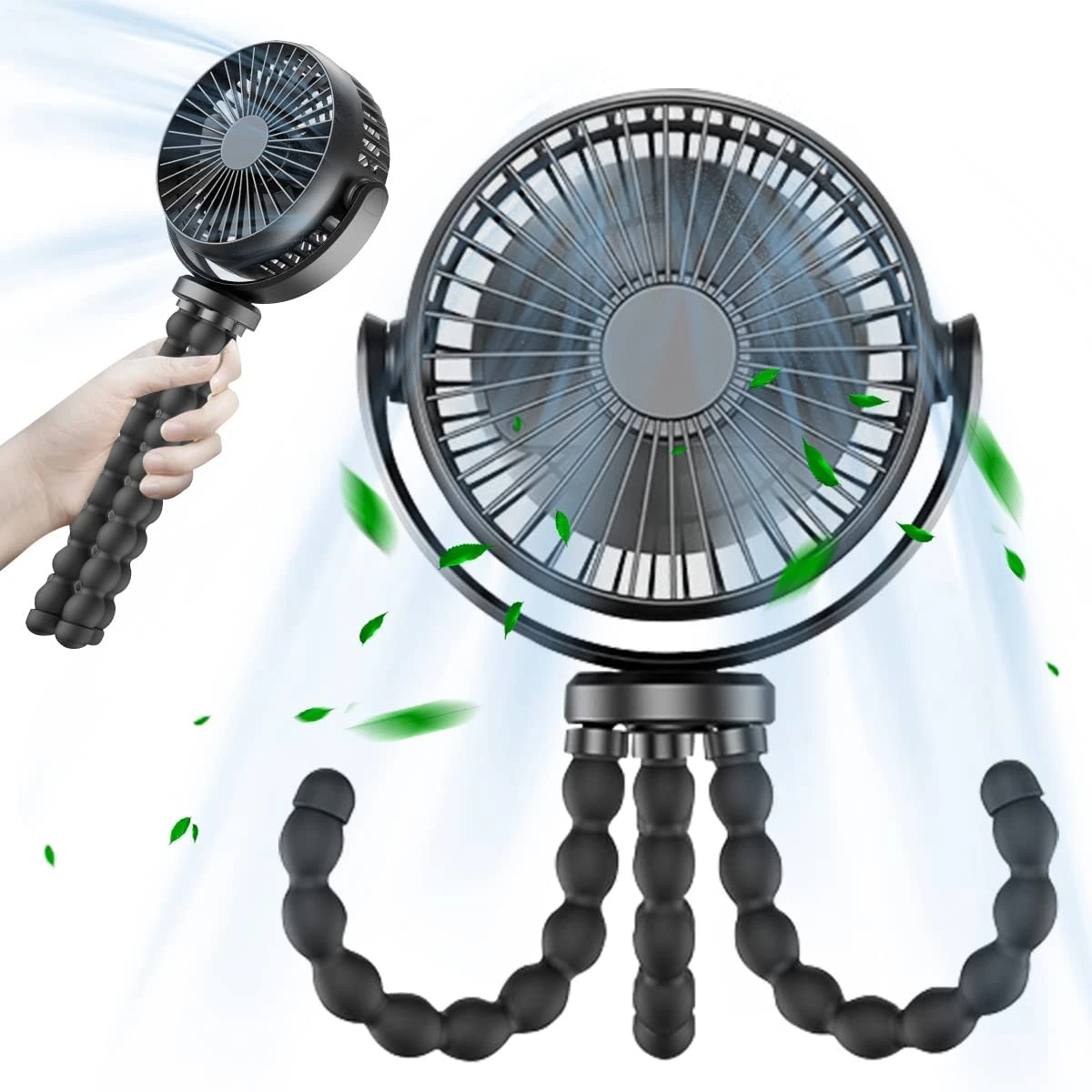 

Neck Fan Stroller Fan Hand Held USB or 5200mAh Battery Powered Small Folding Fans Mini Ventilator Silent Table Outdoor Cooler