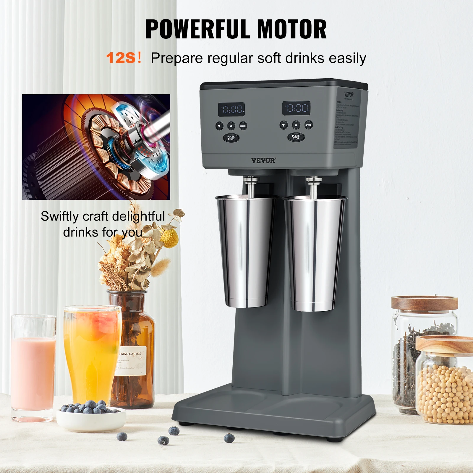 VEVOR Milk shake 375W x 2 Maker Electric Milkshake Machine Commercial Double Heads Drink Mixer Blender