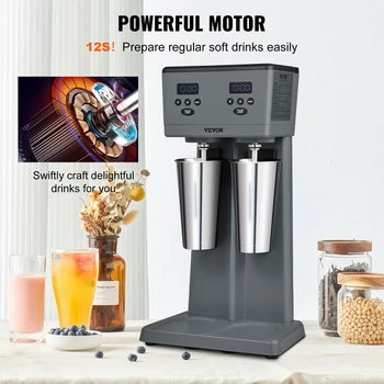 VEVOR Milkshake Maker, 375W x 2 Electric Milkshake Machine, Commercial Double Heads Drink Mixer Blender 2