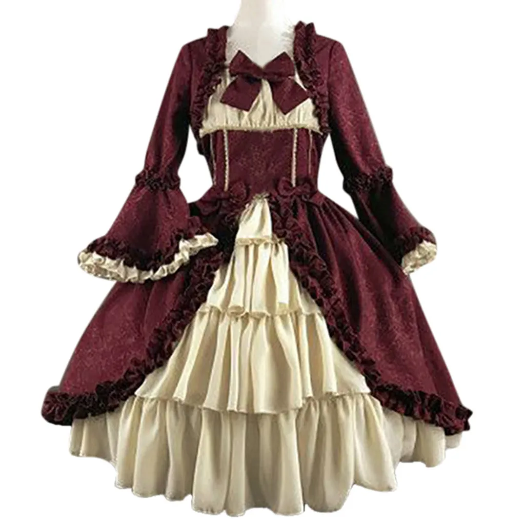 Vintage Palace Lolita Dress Women Sweet Princess Square Collar Lace Bowknot High Waist Long Victorian Gothic Dress Girl lolita dress,lolita cosplay costumes