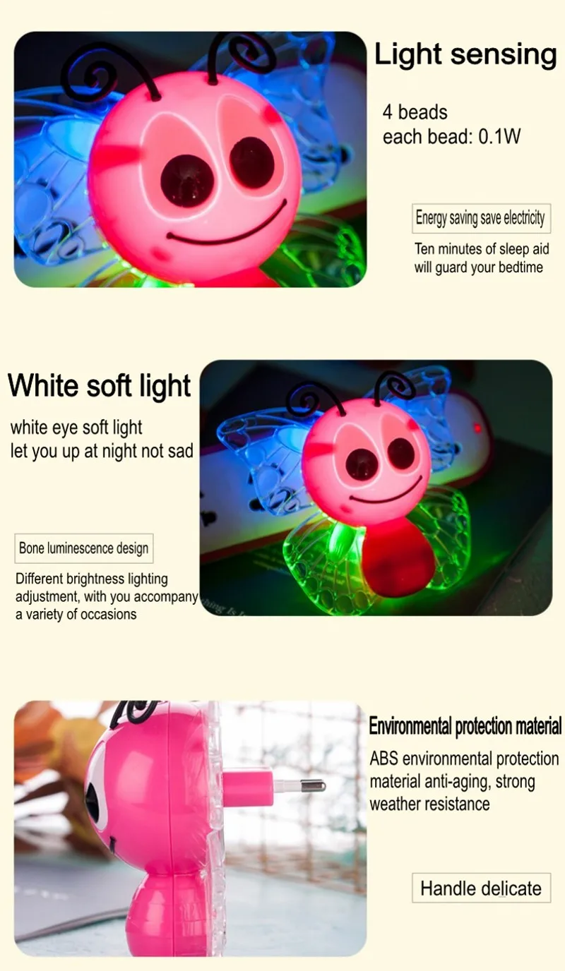 Nightlight Bee Design  Lamp Light-Controll Wall Nightlight for Baby and Toddlers with EU Plug Bedroom Decoration Lamp bathroom night light