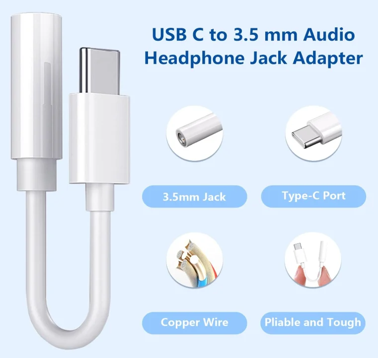 USB C-3.5mm 헤드폰 잭 어댑터 타입 C 오디오 AUX 케이블 동글