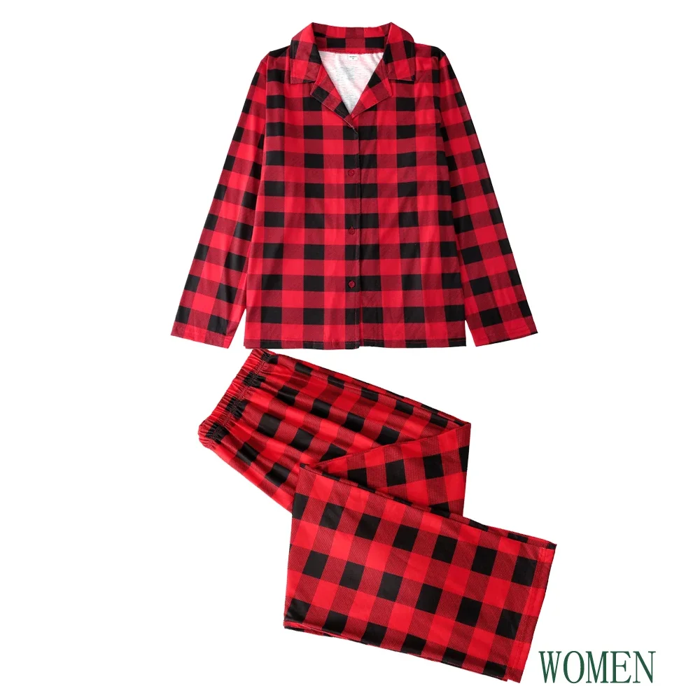 Women Men Boys Girls Pajamas Christmas Matching Outfits Plaid Print Family Look 2 Pieces Suit Lounge-Wear Warm Pyjamas Xmas Gift