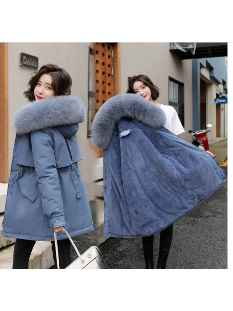 Women's Winter Coat Cotton Parka Long Sleeve Solid Color Fleece Collar Keep  Warm Korean Fashion Intensification Y2k Coat