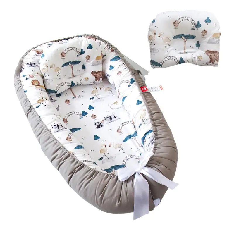 

Baby Nest Bed With Pillow Portable Baby Lounger Adjustable Newborn Lounger Travel Crib Soft Breathable For Newborn Bed Bumper