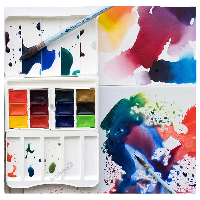 Portable Russian White Nights Sonnet Artists Watercolour Paint Set 12/16/21/24 Colours for Painters Enthusiasts Art Supplies