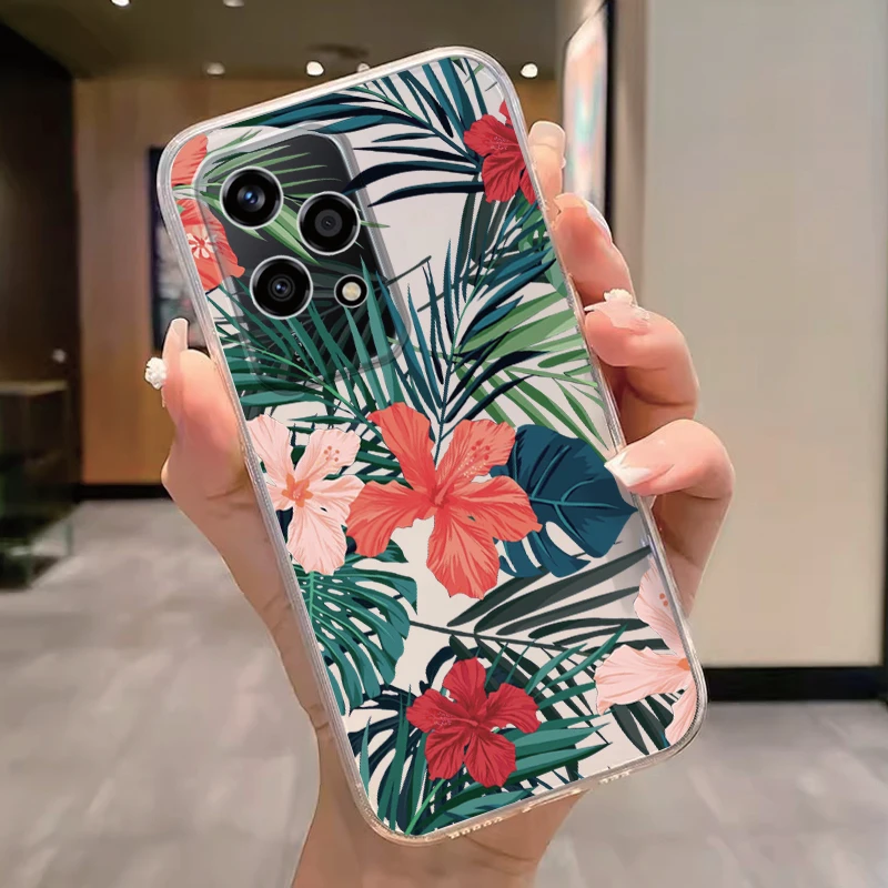 Floral Fashion Clear Silicone Phone Cover - Cute Cat Couple Design