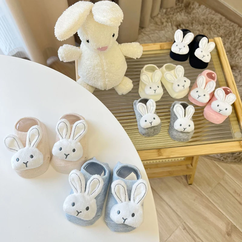 Cartoon Rabbit Baby Socks Cute Animal Doll Newborn Floor Sock Korean Solid Color Infant Toddler Boy Girls Ankle Socks 3