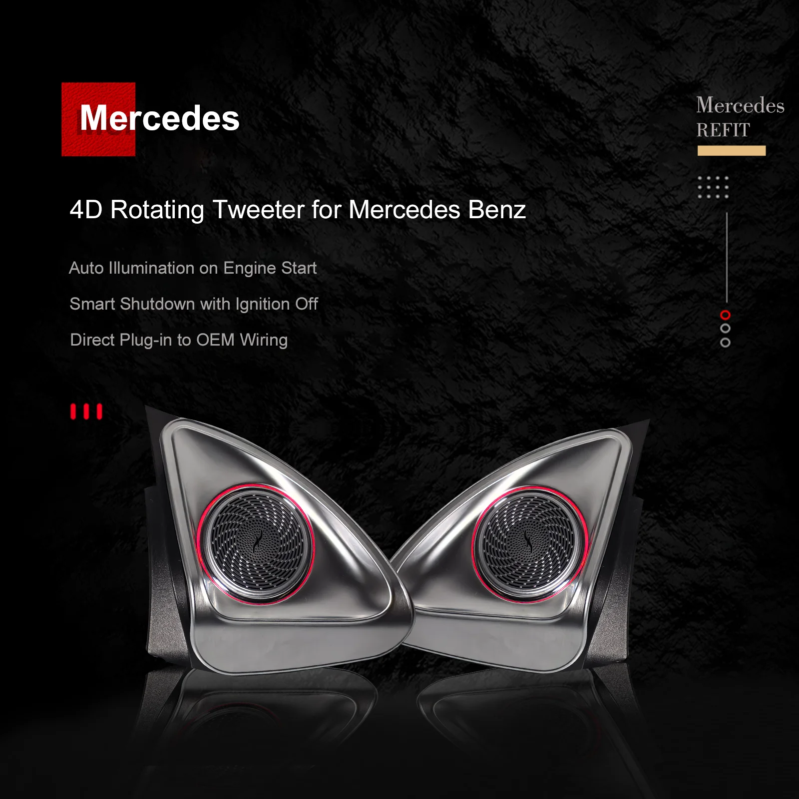 메르세데스 GLC 1:1 OEM 몰딩 4D 회전 트위터 앰비언트 라이트 키트 플러그 앤 플레이, 코딩 불필요, 오리지널 스크린 컨트롤 X253 X254 호환