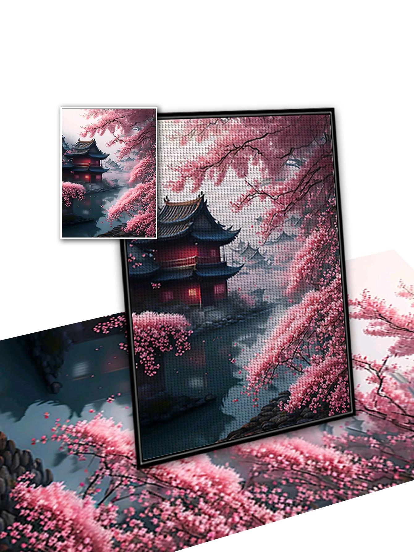 Diamond Painting Landscape Of Peach Blossom Pavilion Personality DIY Full Drill Round Mosaic Cross Stitch Set