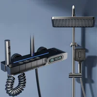 Luxury 4 Function Temperature Display Shower Set Wall Mount Piano Key Rainfall Hot Cold Shower Faucet Set For Bathroom 1