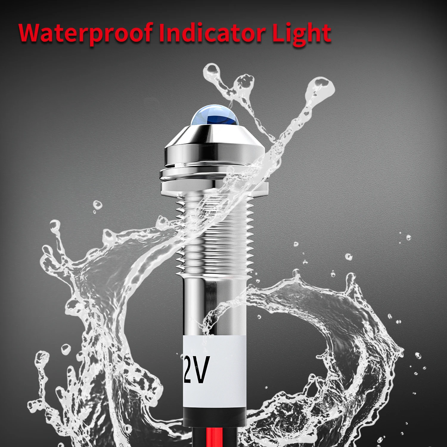 LED 표시등 12V DC 8MM 5/16인치 12볼트 방수 금속 LED 라이트 빨강 파랑 초록 램프 와이어 리드 포함 대시보드 자동차 트럭용