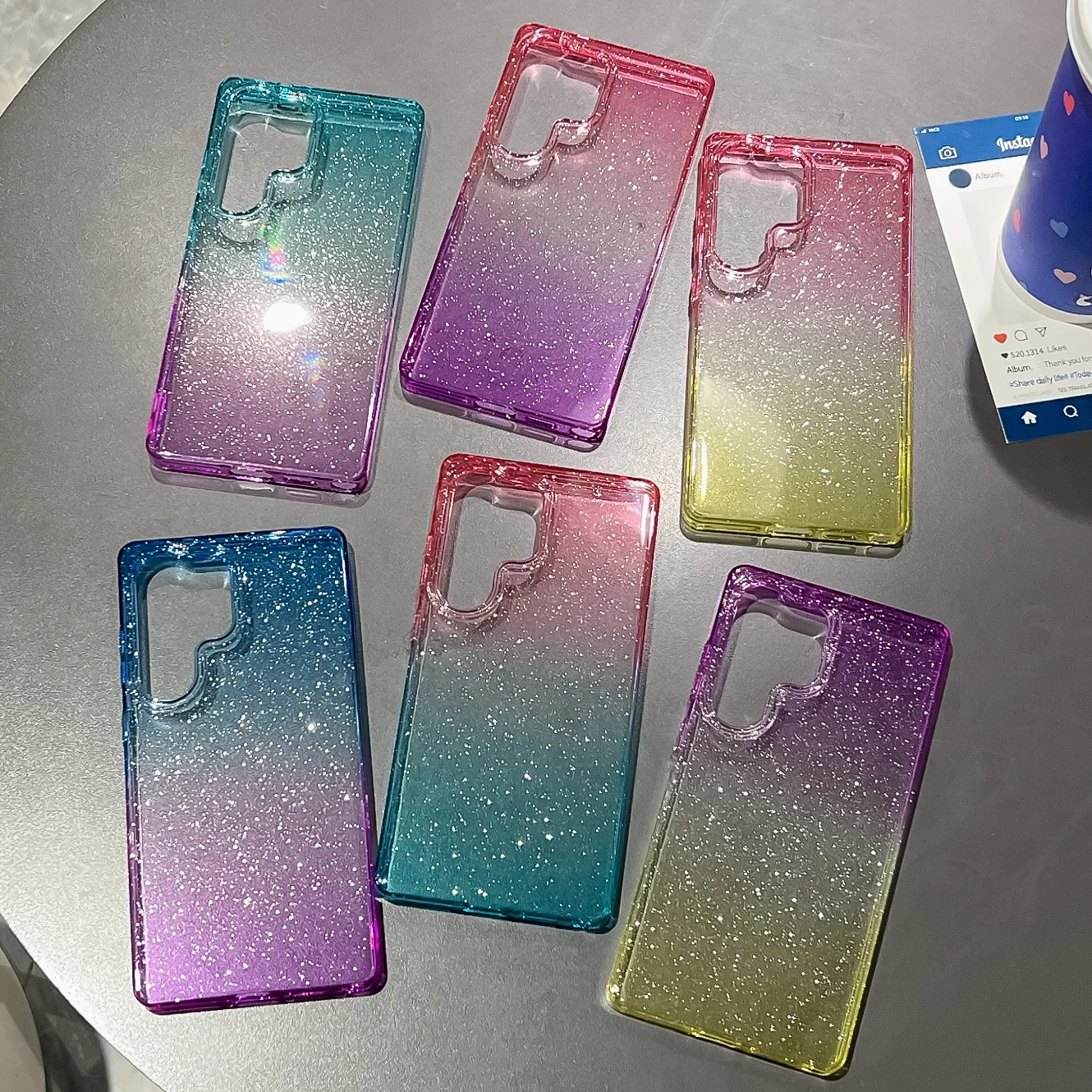 Glitter Gradient Shockproof Acrylic Phone Case - Transparent Bling Back Cover