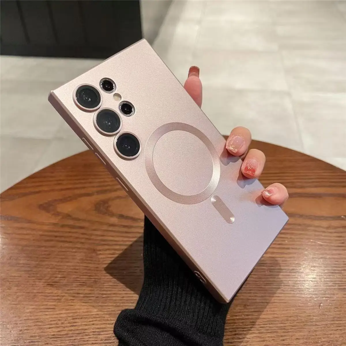 Premium Black Magnetic Wireless Charging Case with Soft Back Cover
