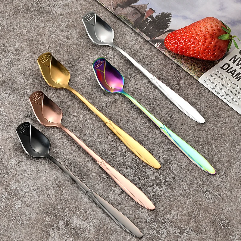 Stainless Steel Coffee Spoon Kit Flower Design Fruit Salad Sugar
