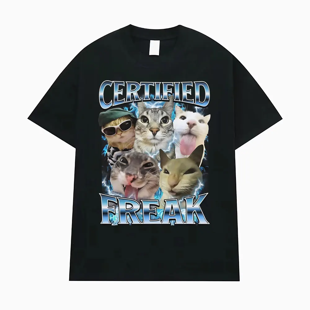 Zertifizierte Freak Lustige Katze Meme T-Shirts Kleidung 90er Jahre Vintage Kitty Grafik T-Shirts Damen Mode Casual T-Shirt Sommer Streetwear
