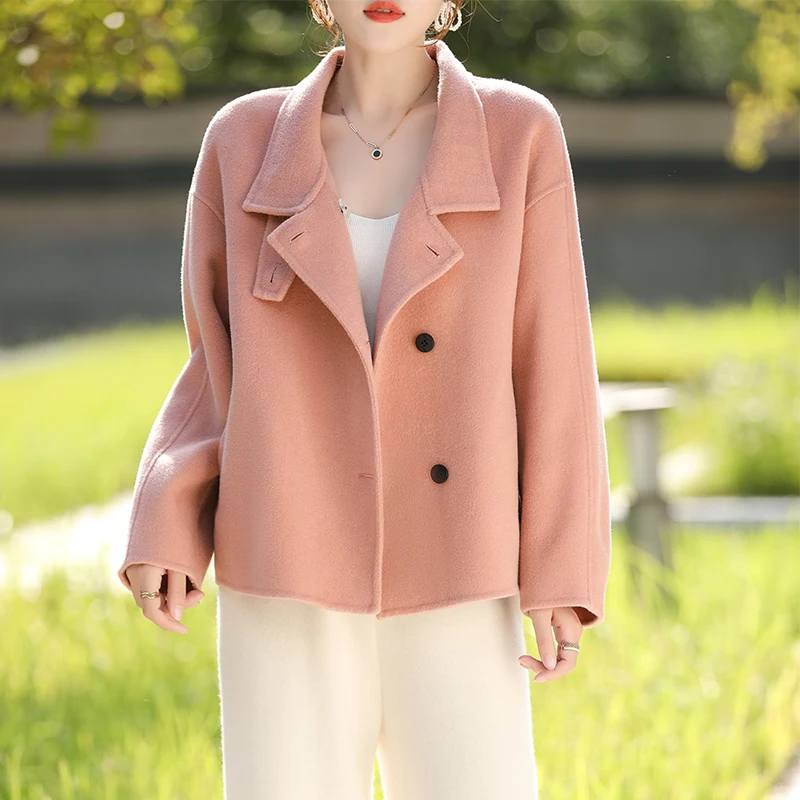 Women's Short Coat Pure Wool Autumn-Winter Warm Thickening Top Solid Color Cute Comfortable Outerwear Coat