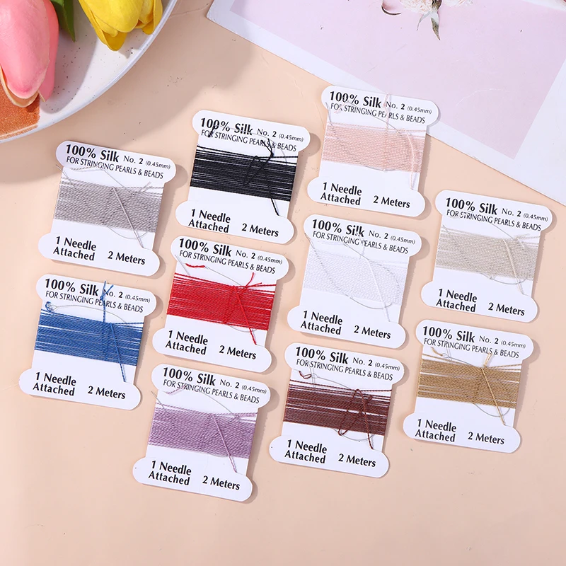 1Pcs 2# 0.45mm Handmade 100% Natural Silk Cord Rope With Beaded Silk Thread Needle End Silk For DIY Jewelry Making