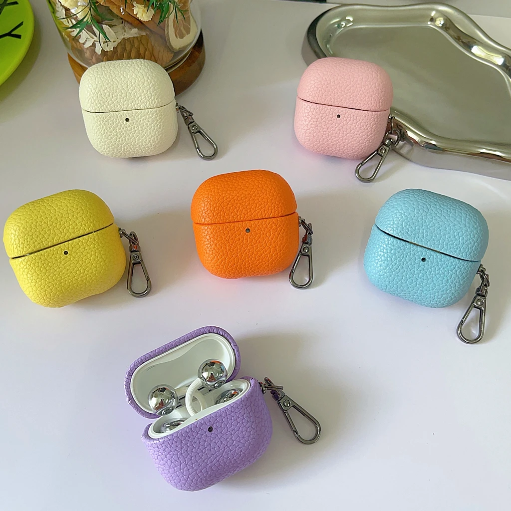 Vintage Premium Lychee Texture PU Leather Earphone Cover Case with Hook in Multiple Colors