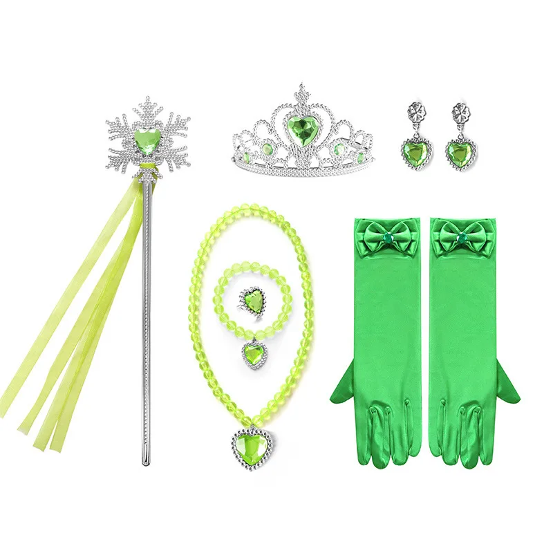 Girls Blue Elsa Cinderella Snow White Aurora Princess Accessory for Cosplay Dresses Bowknot Gloves Crown Wand Neacklace Bracelet 4