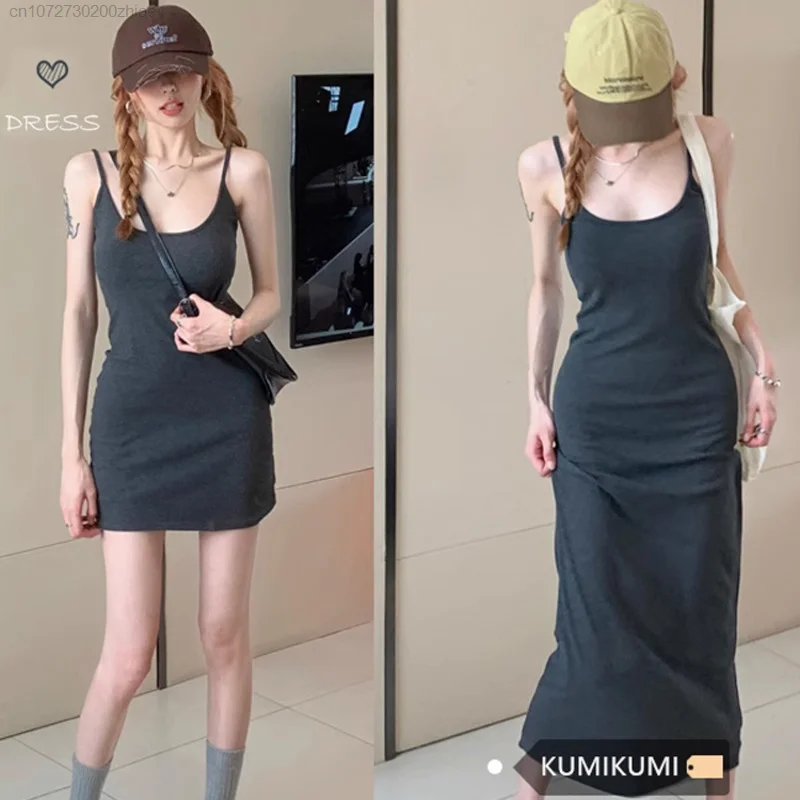 Летнее сексуальное однотонное платье на бретельках для женщин, облегающее платье без рукавов с открытой спиной, повседневное милое популярное