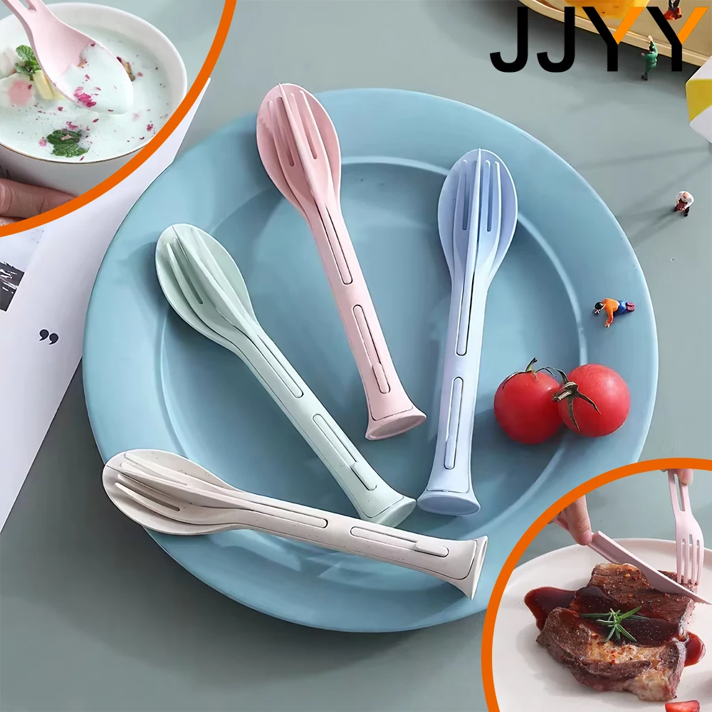 JJYY 3-in-1 Knife Fork and Spoon Set Chopsticks Fork Spoon Convenient Plastic Cutlery Set Home Travel Camping Kids Tools cutlery set,western style cutlery set,picnic cutlery set,picnic tableware,camping cutlery set