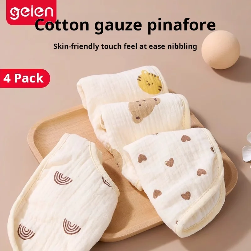 Geien 4Pcs Baby Bibs Burp Clothes Cotton Newborn Bibs Girls Boys Baby Stuff Infant Accessories Toddler Saliva Towels Care