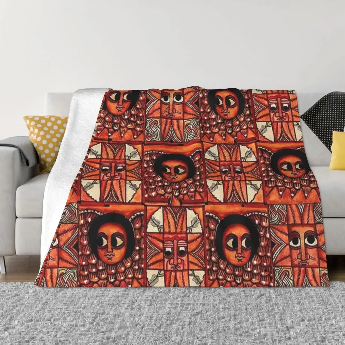 

Ethiopian Painting Art Blankets Flannel Print Breathable Lightweight Thin Throw Blankets for Bed Couch Bedding Throws