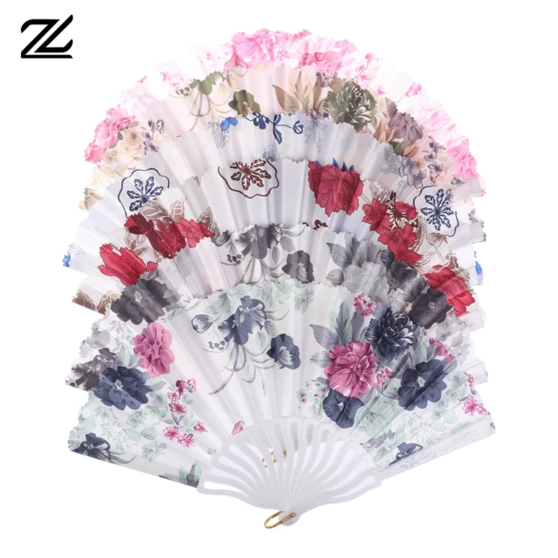 Retro Flower Printed Folding Fan Classical Dancing Fan Women Cheongsam Fan Portable Hand Held Fan Wedding Fan Decor Gifts