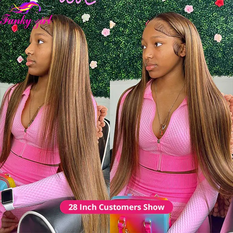 Honey Blonde Ombre Lace Front Wig Highlight Straight Human Hair Wig 13x4 HD Transparent Lace Frontal Wigs Human Hair Pre-Plucked