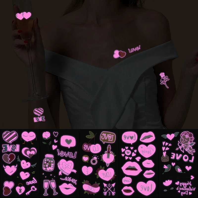 Love Heart Fluorescent Stickers Temporary Skin Art Tattoos for Face Body Party