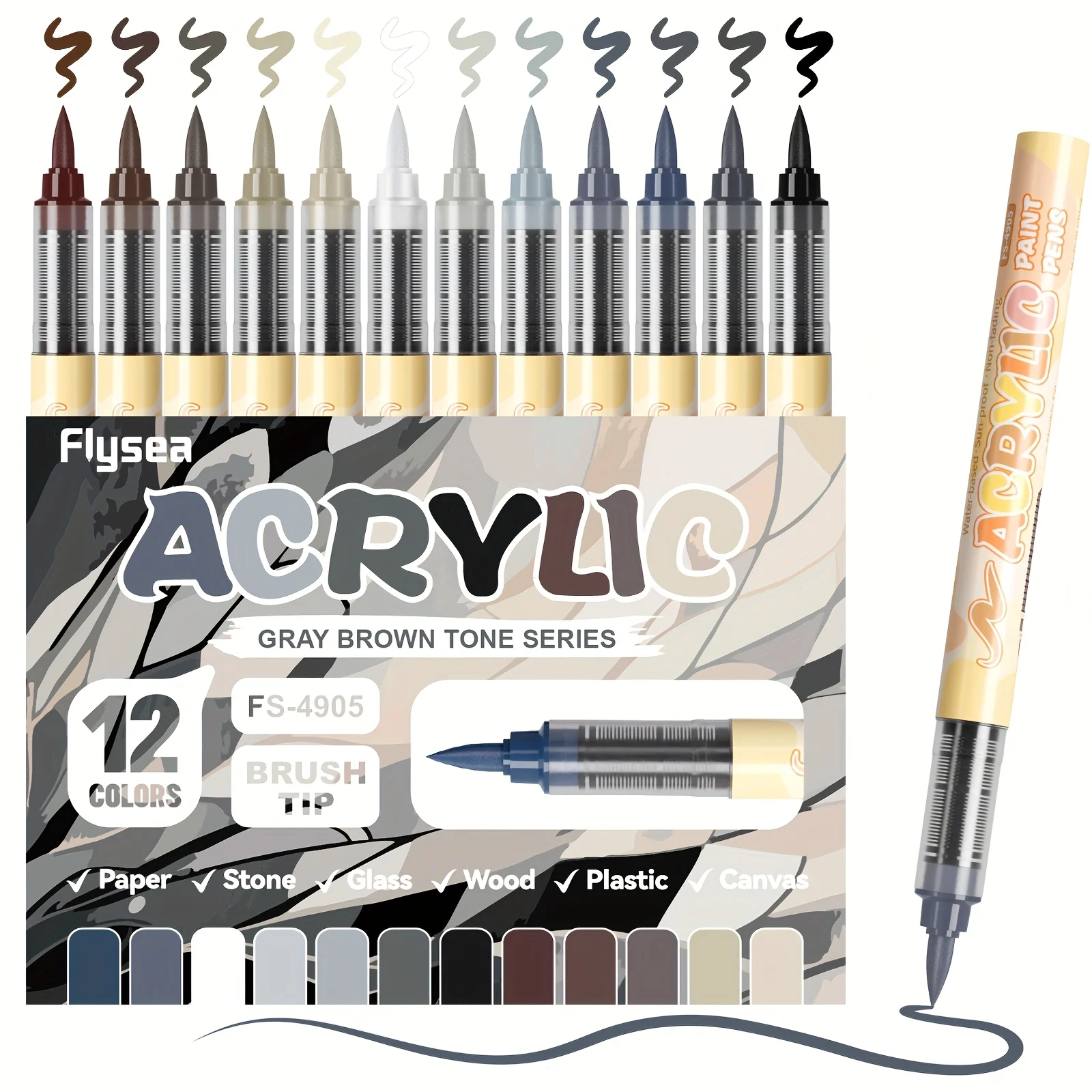 12 Farben Acryl-Marker, Leuchtende Farben, Weiche Pinselspitze Wasserbasiert, Feine Spitzenmarker für Holz, Leinwand, Steinmalerei, Glas – Detail 13
