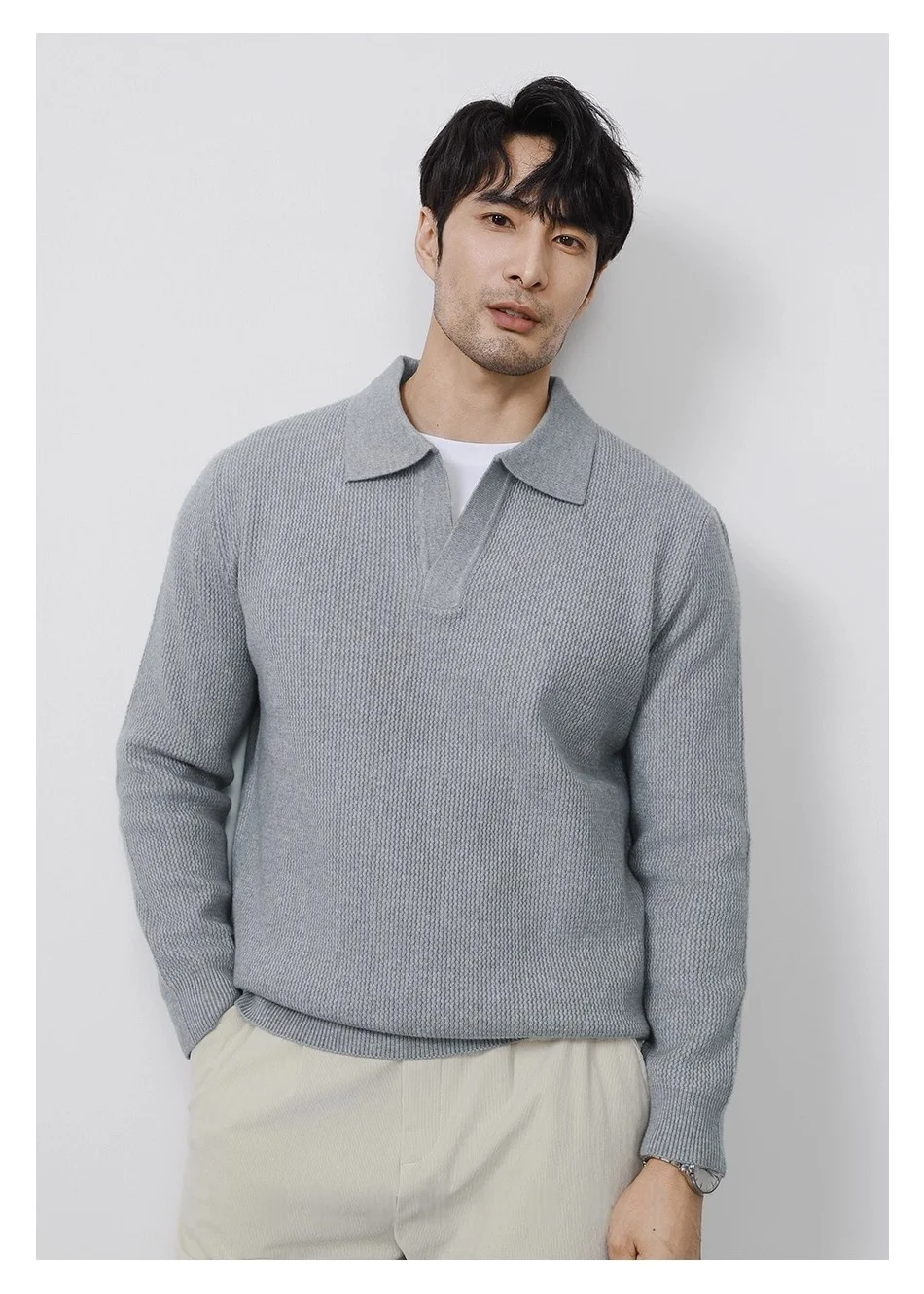 Cleanfit Herren-Strickpullover, Herbst-Frühlingspullover, koreanische weiche, schwere Polo-Pullover, minimalistisches, langärmliges, solides, lässiges Oberteil – Detail 19
