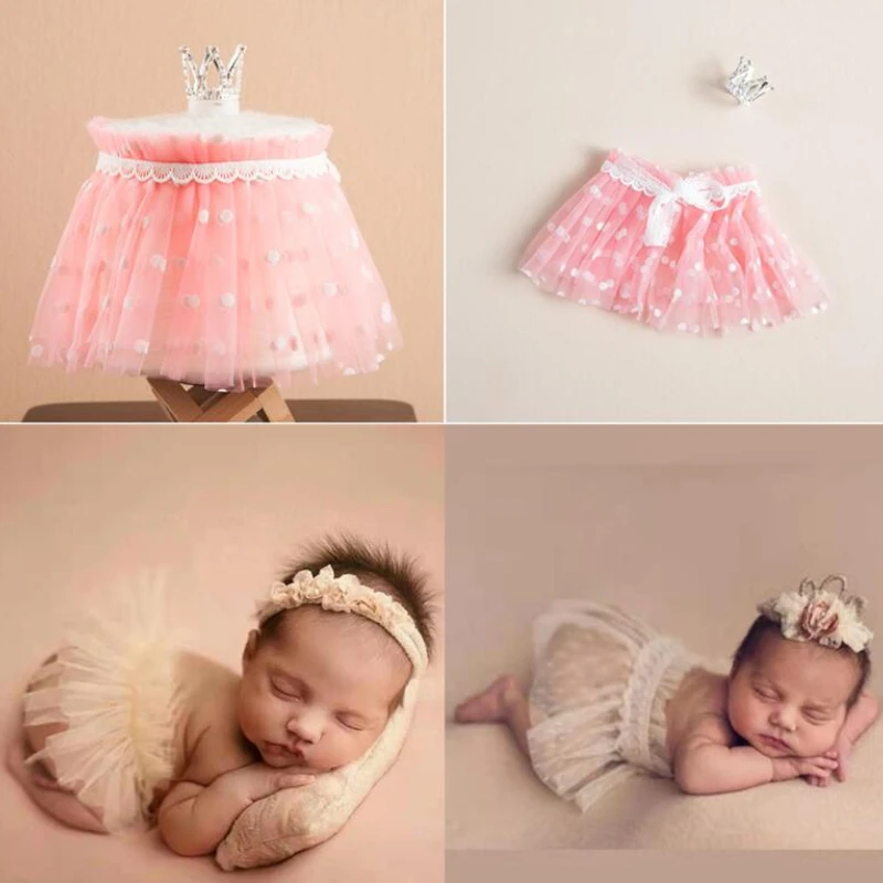 

Newborn Photography Clothing Baby Girl Crown+Tutu Skirt Set Infant Photo Props Fotografia Accessories Studio Shot Tulle Skirts