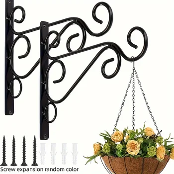 2pcs Outdoor Hanging Plant Stand, Wall Iron Hook, Outdoor Flower Pot Hook Decoration, Wall Mounted Hooks Wall Planter Pendant, 1