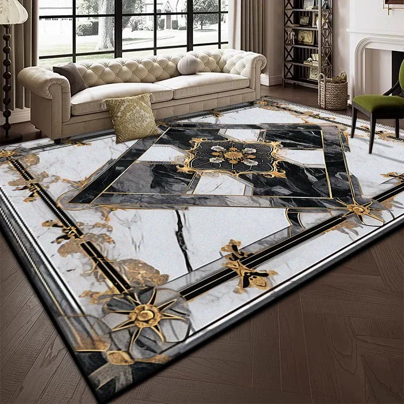Luxury Black Marble Rug for Living Room And Bedroom Decor 3