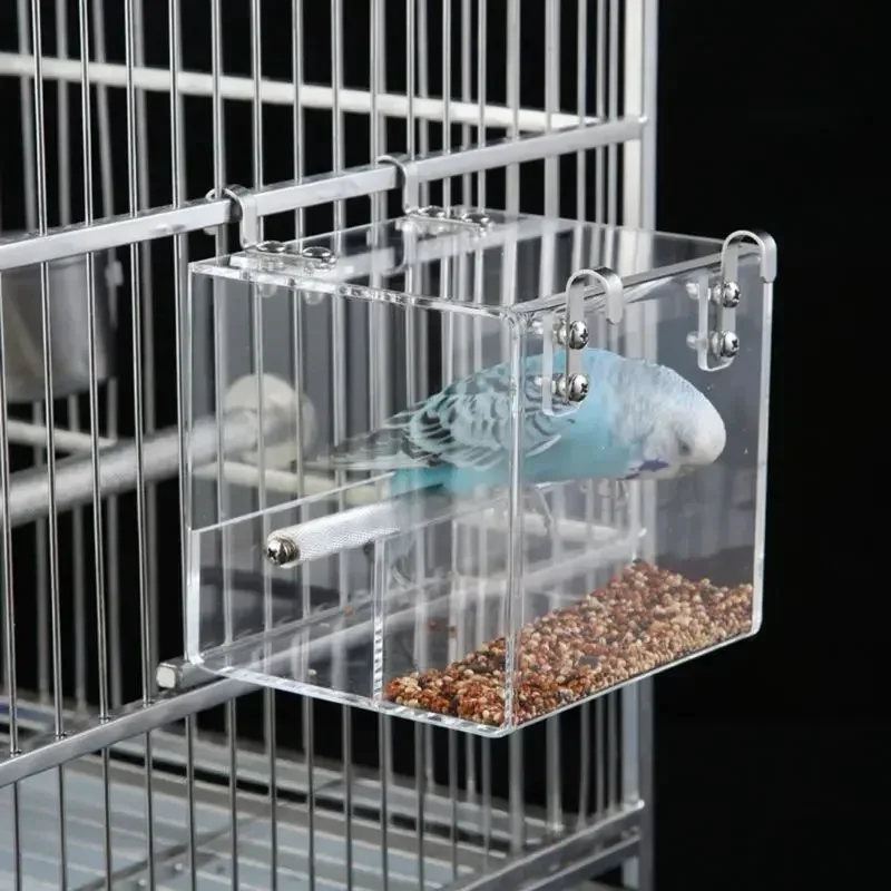 Transparent Acrylic Bird Feeder Parrot Food Box Hanging Feeding Tray Spill-proof Cup Bird Automatic Feeder Cage Accessories bird feeder parrot feeder bird supplies