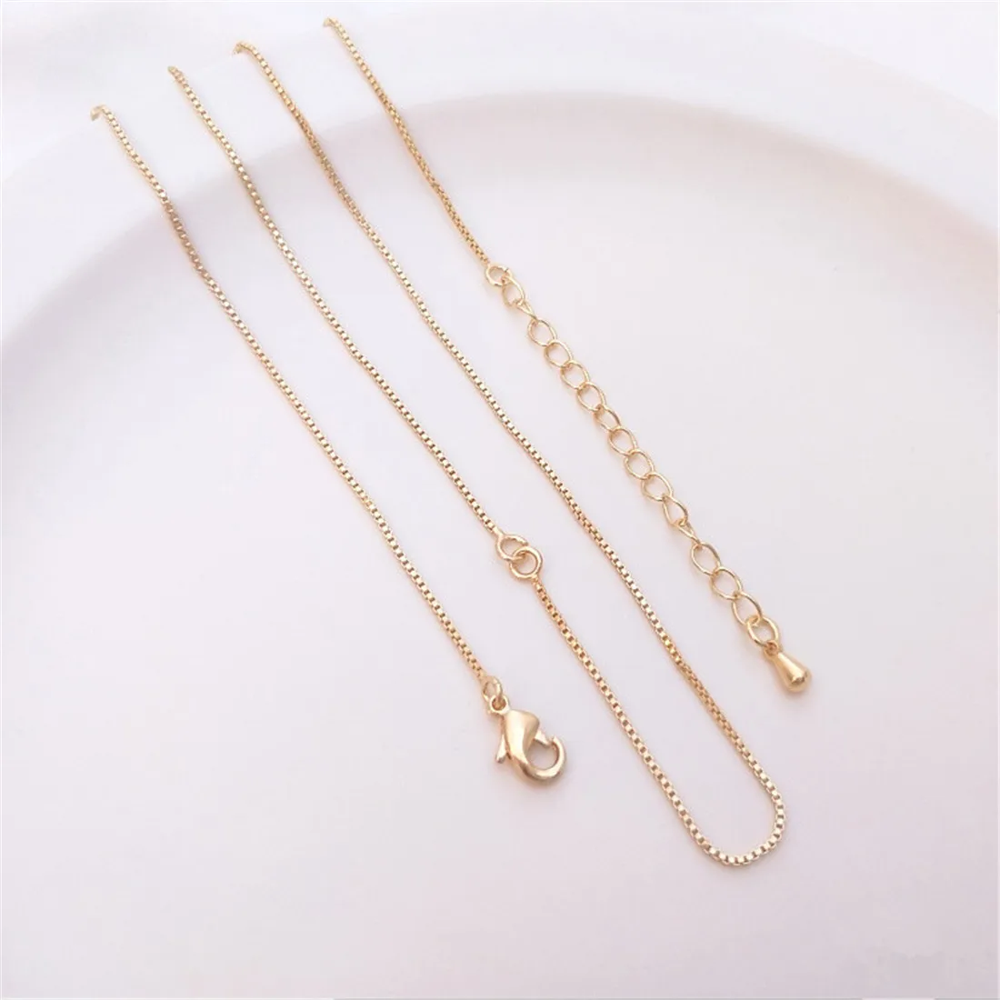 14K Gold Wrapped Double Ring Box Chain Universal Necklace Hanging Collarbone Bare Chain Handmade DIY Jewelry Matching Chain B748 3d free stand white suspension floating case frame membrane display for jewelry storage earrings necklace ring accessories box